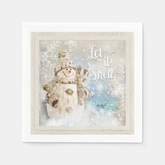 Serviette En Papier Noël mignon Snowman avec des flocons de neige (Devant)