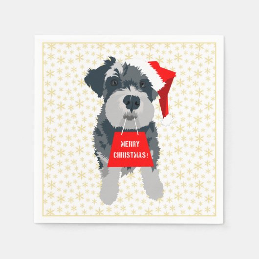 Serviette En Papier Noël mignonne minuscule Schnauzer Chien Santa Hat (Devant)