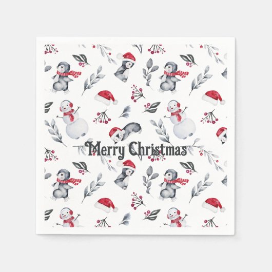 Serviette En Papier Noël mignonne Penguin Festive Snowman Vacances (Devant)