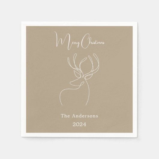 Serviette En Papier Noel moderne renne blanc beige abstrait (Devant)
