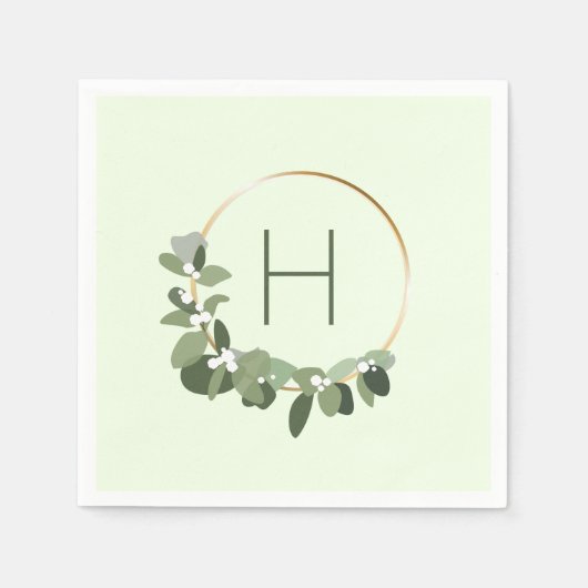 Serviette En Papier Noël Monogramme Moderne Wreath Dîner fête (Devant)