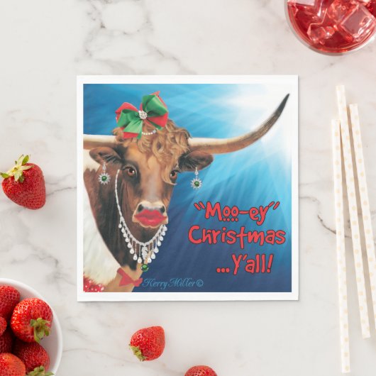 Serviette En Papier Noël "MOO", Longhorn Cow (En situation)