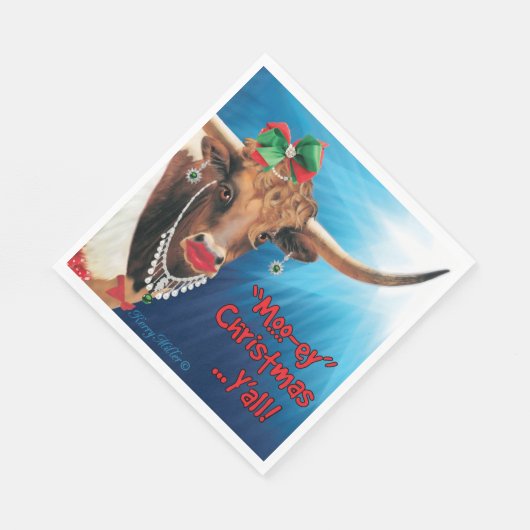 Serviette En Papier Noël "MOO", Longhorn Cow (Coin)