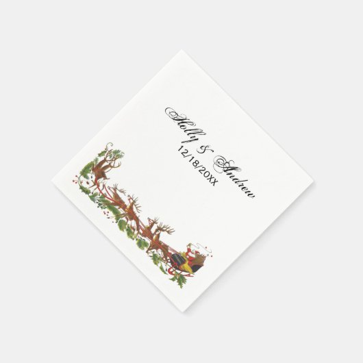 Serviette En Papier Noël Noël Noël Père Noël Sleigh Reindeer frontière (Coin)