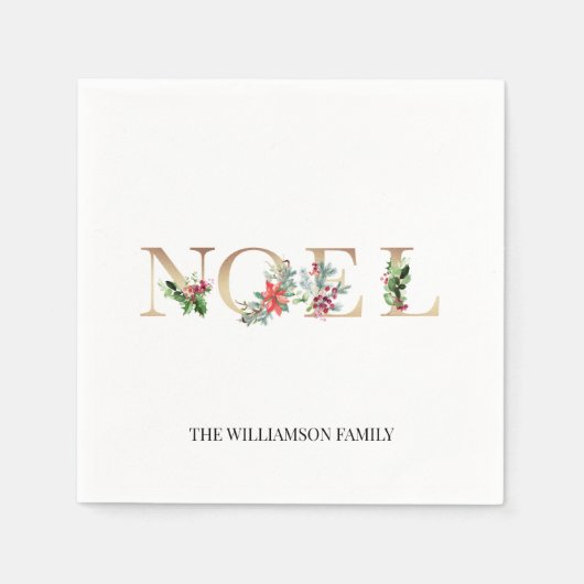 Serviette En Papier Noël Noel Vert Floral Famille (Devant)