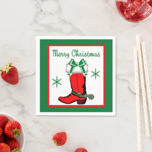 Serviette En Papier Noël Occidental Cowboy Boot Joyeux Noël (En situation)