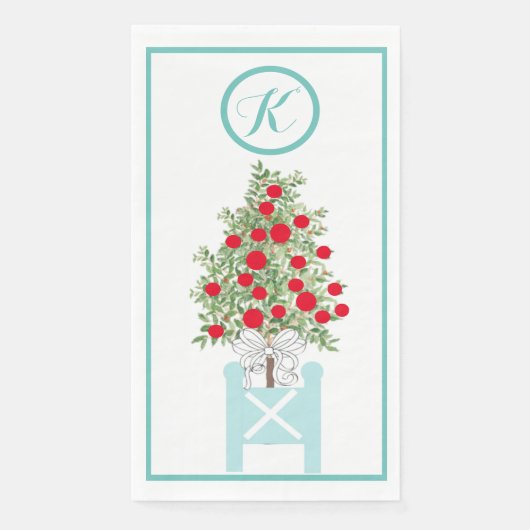 Serviette En Papier Noël Orange topiaire de l'arbre Chinoiserie (Devant)