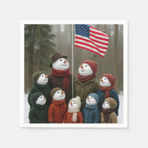 Serviette En Papier Noël Patriotique Neige Famille Avec Drapeau Améric