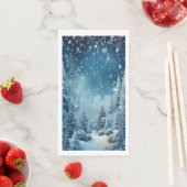 Serviette En Papier Noël Pays Bois Flammes de neige d'hiver (En situation)