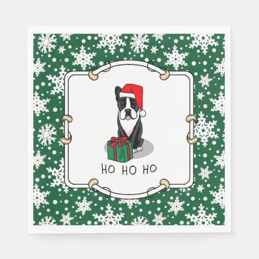Serviette En Papier Noël Père Noël Boston Terrier (noir) mignonne (Devant)