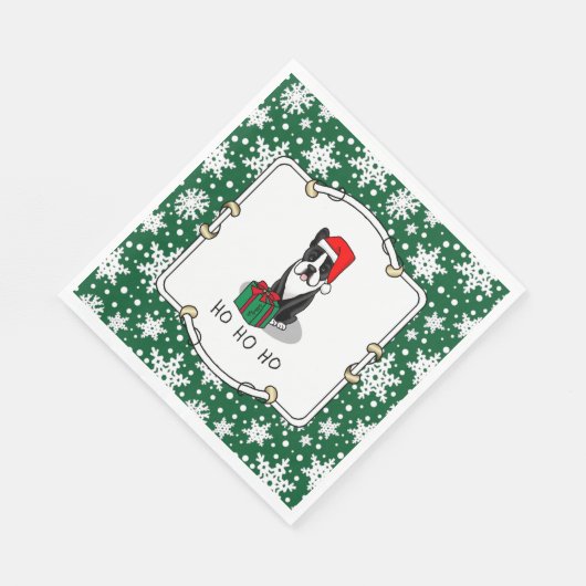 Serviette En Papier Noël Père Noël Boston Terrier (noir) mignonne (Coin)