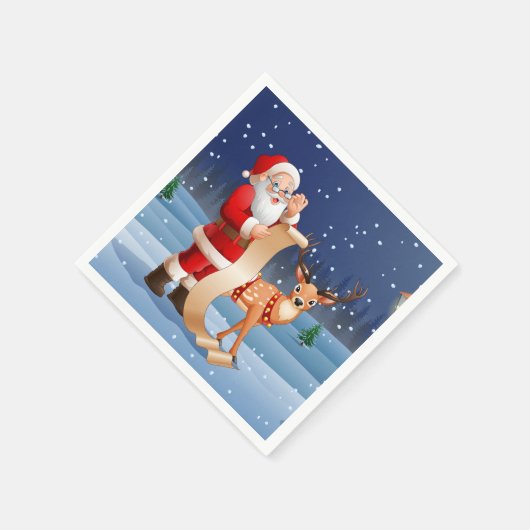 Serviette En Papier Noël Père Noël Et Rennes (Coin)