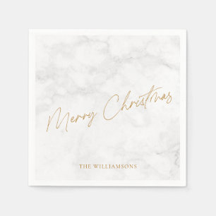 Serviette En Papier Noël personnalisé élégant marbre blanc or