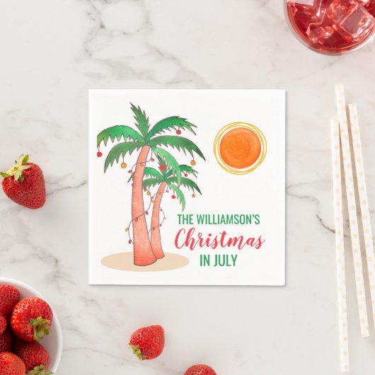 Serviette En Papier Noël personnalisé en Juillet Palmiers (En situation)