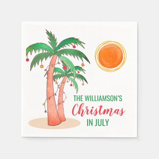Serviette En Papier Noël personnalisé en Juillet Palmiers (Devant)