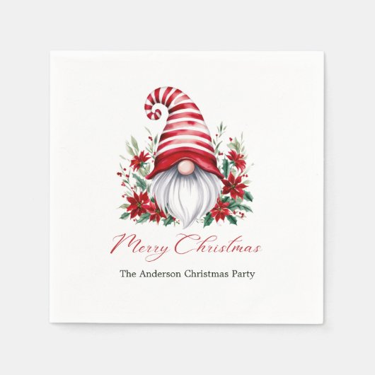 Serviette En Papier Noël personnalisé Gnome Poinsettia vacances (Devant)