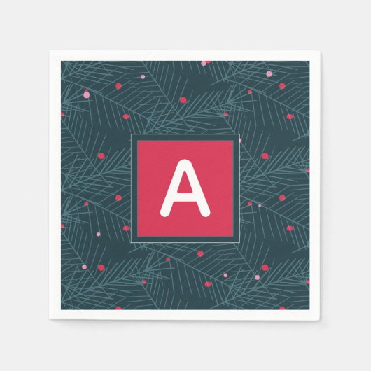 Serviette En Papier Noël Personnalisé Monogramme Rouge Vert Vacances (Devant)