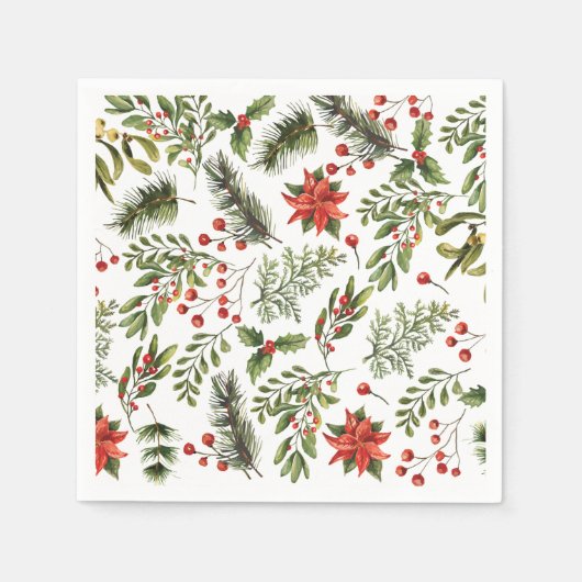 Serviette En Papier Noël Pine Red Berries Papier (Devant)