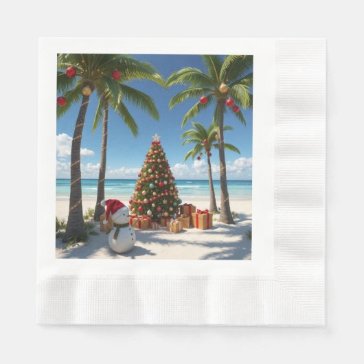 Serviette en papier Noël Plage Tropicale Palmier (Devant)