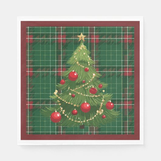 Serviette En Papier Noël Plaid Green, Rouge (Devant)