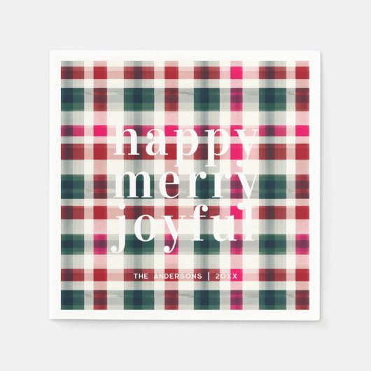 Serviette En Papier Noël Plaid moderne | Joyeux Joyeux (Devant)