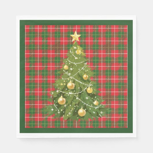 Serviette En Papier Noël Plaid rouge et vert (Devant)