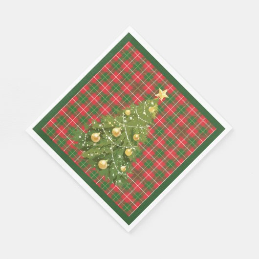 Serviette En Papier Noël Plaid rouge et vert (Coin)