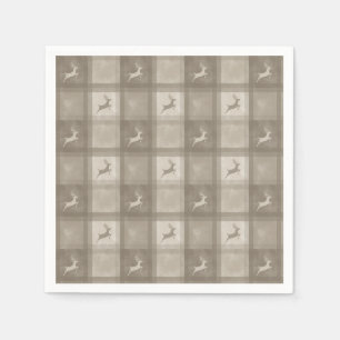 Serviette En Papier Noël Plaid Texture Aquarelle Beige Et Cerf