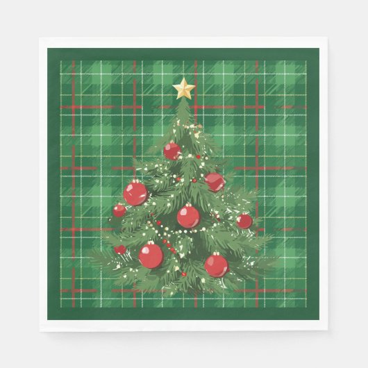 Serviette En Papier Noël Plaid vert avec rouge (Devant)