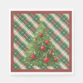 Serviette En Papier Noël Plaid vert, blanc avec rouge (Devant)