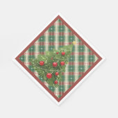 Serviette En Papier Noël Plaid vert, blanc avec rouge (Coin)