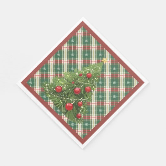 Serviette En Papier Noël Plaid vert, blanc avec rouge (Coin)