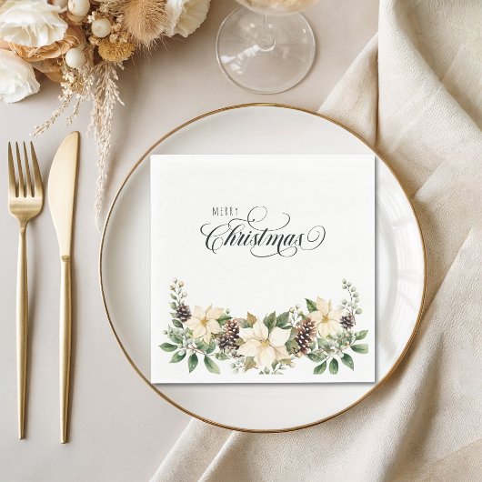 Serviette En Papier Noël Poinsettia blanc