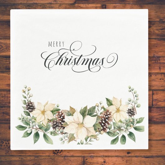 Serviette En Papier Noël Poinsettia blanc