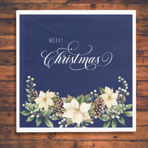 Serviette En Papier Noel Poinsettia bleu