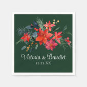 Serviette En Papier Noël Poinsettia Élégant Mariage Floral Vert (Devant)