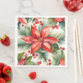 Serviette En Papier Noël Poinsettia et Holly Berries (En situation)