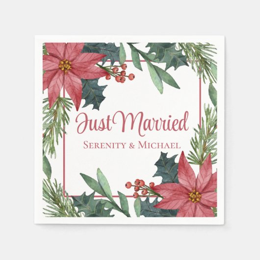 Serviette En Papier Noël Poinsettia hiver juste marié Mariage (Devant)