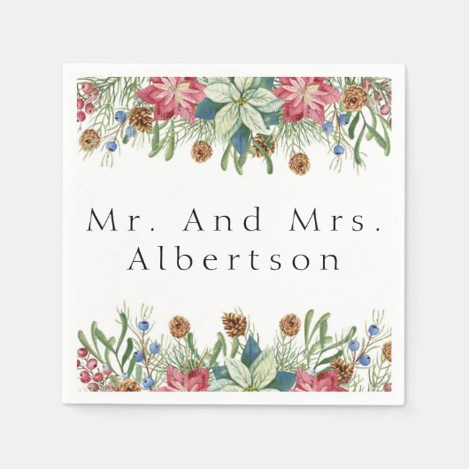 Serviette En Papier Noël Poinsettia Mariage personnalisé (Devant)