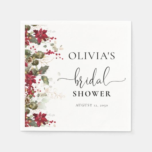 Serviette En Papier Noël Poinsettia Rouge Baby Shower (Devant)