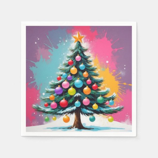 Serviette En Papier Noël Pop Art avec des éclaboussures de couleurs (Devant)