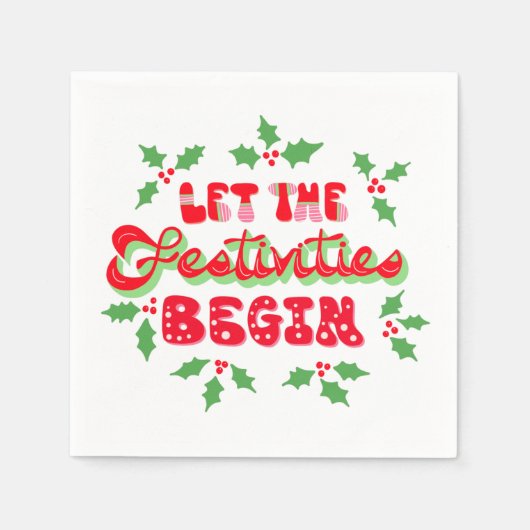 Serviette En Papier Noël Que Les Festivités Commencent Vacances Holly (Devant)