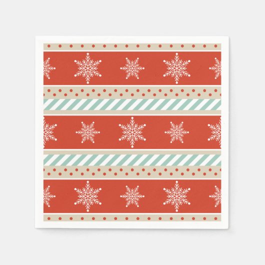 Serviette En Papier Noël Red Mint Stripes Snowflakes Motif (Devant)