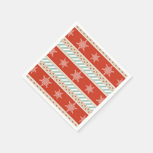 Serviette En Papier Noël Red Mint Stripes Snowflakes Motif (Coin)