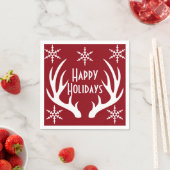 Serviette En Papier Noël Red & White Reindeer Antlers Snowflakes (En situation)