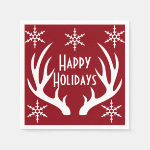 Serviette En Papier Noël Red & White Reindeer Antlers Snowflakes
