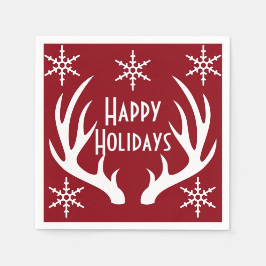 Serviette En Papier Noël Red & White Reindeer Antlers Snowflakes (Devant)