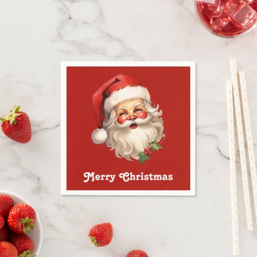 Serviette En Papier Noël rétro Holly Jolly Santa Claus (En situation)