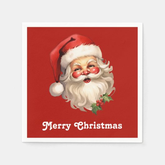 Serviette En Papier Noël rétro Holly Jolly Santa Claus (Devant)