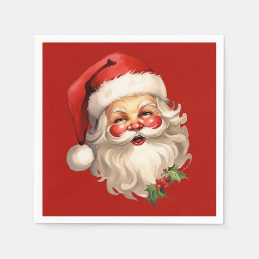 Serviette En Papier Noël rétro Holly Jolly Santa Claus (Devant)